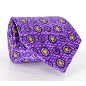 Canali 1934 Silk Tie Purple Orange Geometric Luxury Designer Necktie Italy